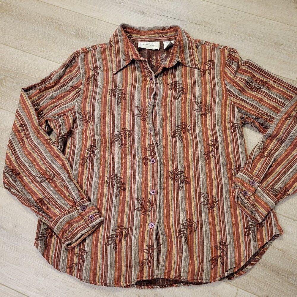 Womens Cotton Lemon Grass Long Sleeve Brown Fall Leaf Size Large